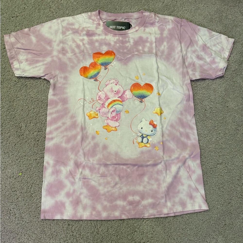 NWT Hello Kitty And Friends X Care Bear Glitter Boyfriend Fit Tshirt